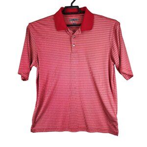 Men's Pebble Beach Red Striped Polo Shirt Short Sleeve Size L